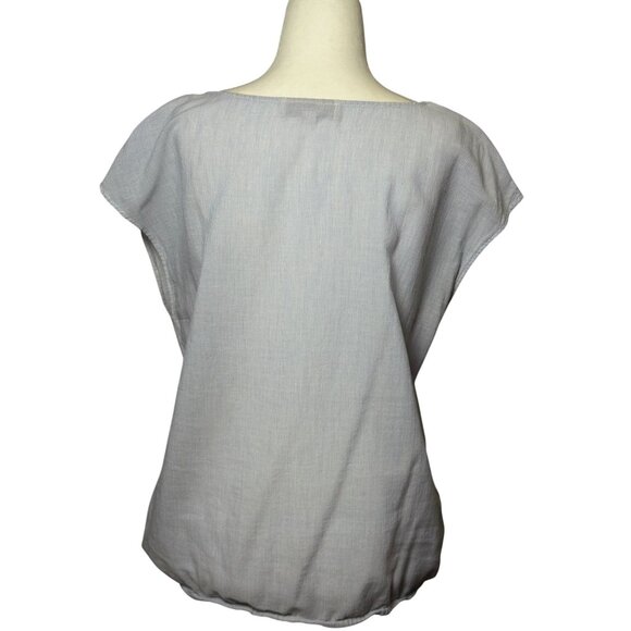 Loft Womens Cap Sleeve Blouse With Embroidered Front Button Placket Blue Size M - Picture 4 of 9